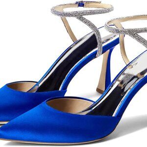 Women Satin Rhinestone High Heel Pumps Pointed Toe Wedding Dress Shoes